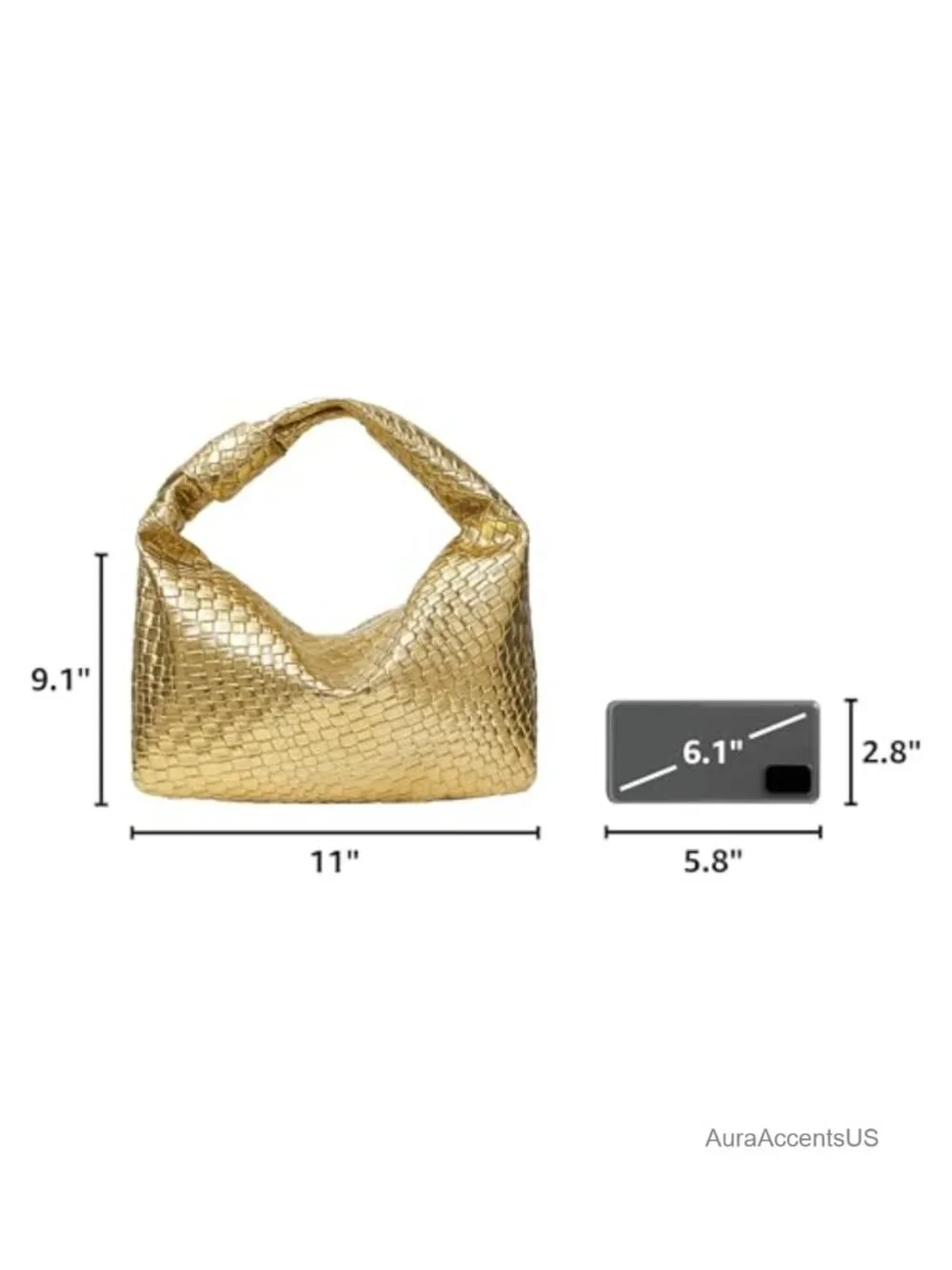 Woven Hobo Bag with Knot Strap Faux Leather Clutch Purse Zipper